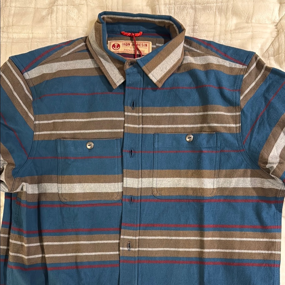 Iron and Resin Men's Frontier Shirt Twill (size XL, color blue/brown/grey)
